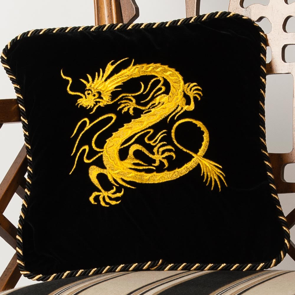 "Myth of the Dragon" Black Velvet Pillow