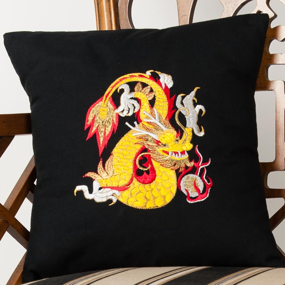 "Majestic Dragon" Black Canvas Pillow